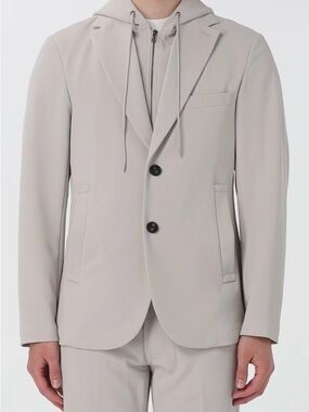 Emporio Armani Light Gray Two-Button Sport Coat with Removable Hoodie. Size 52